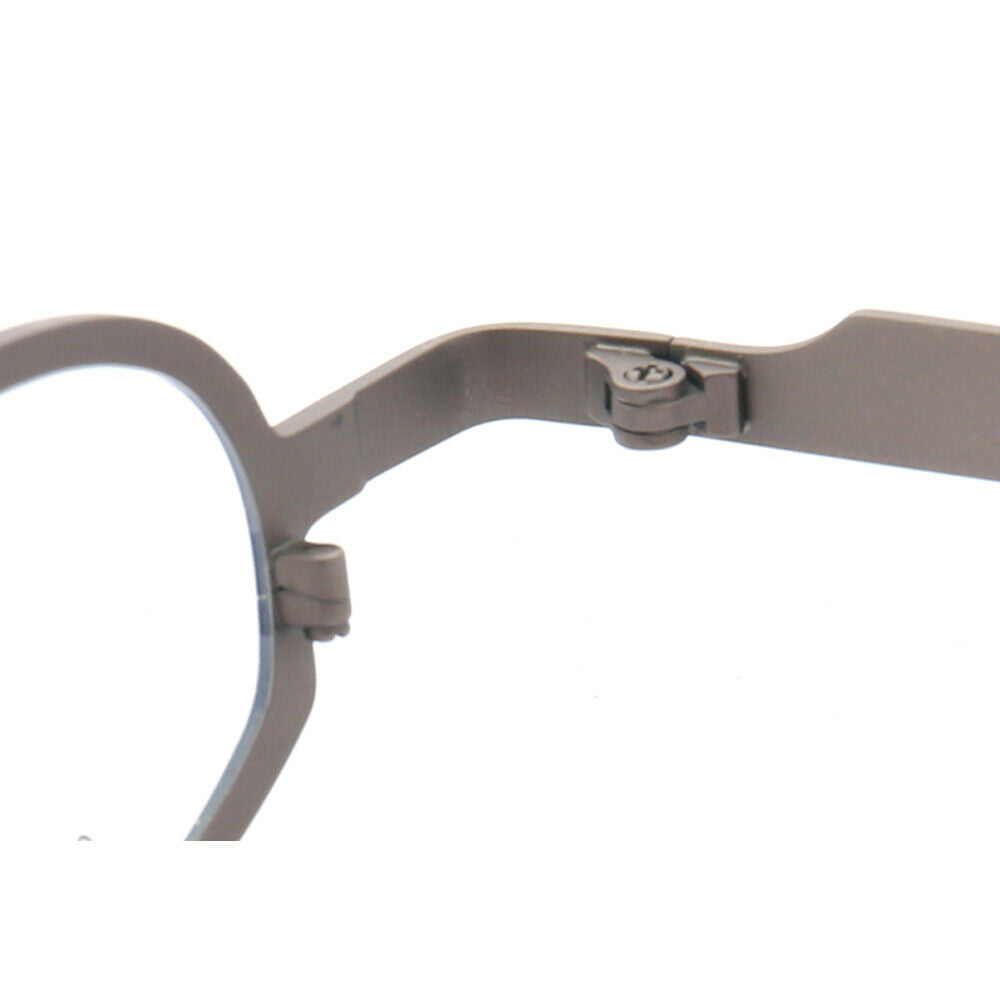 Inner hinge of grey oval titanium eyeglasses