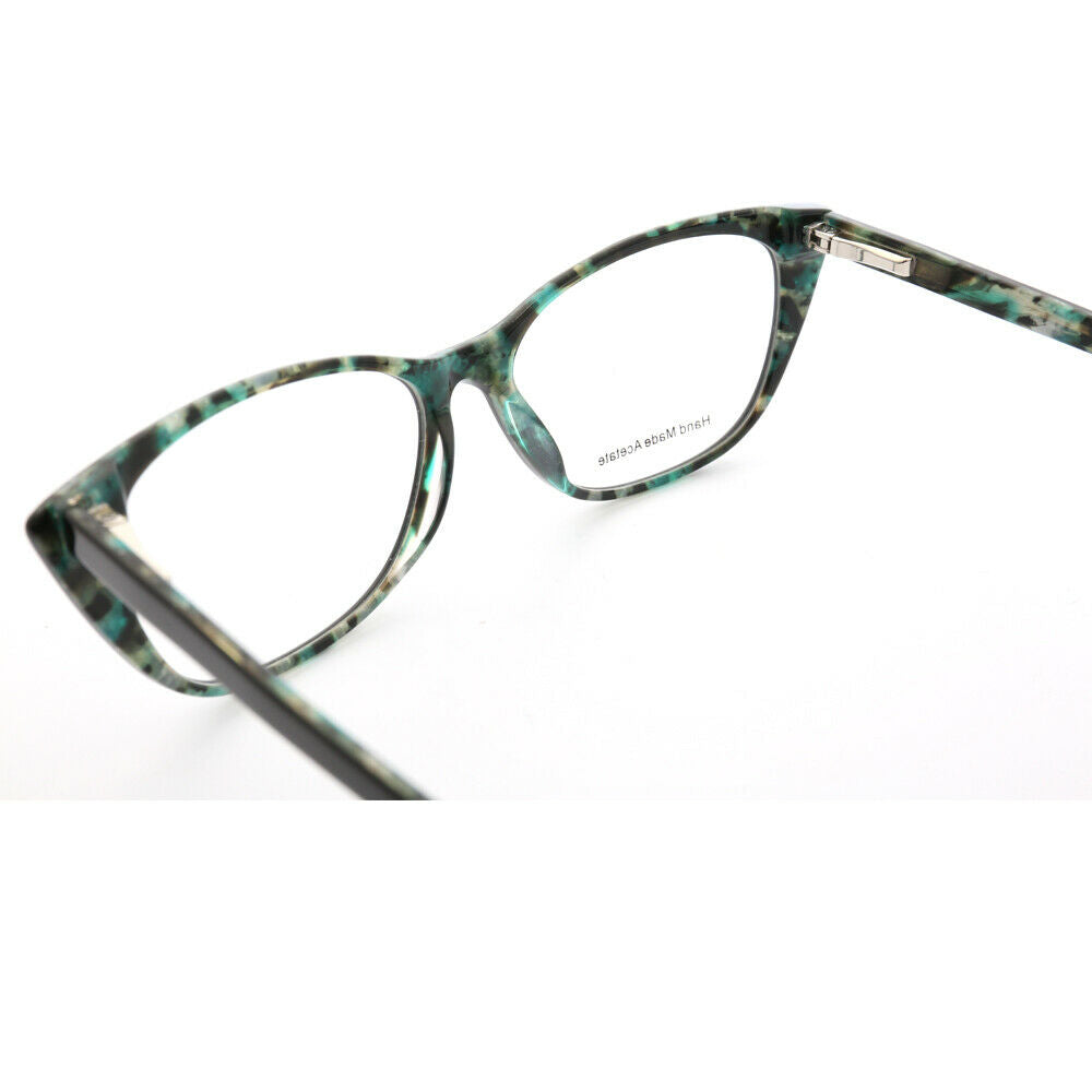 Interior of aqua colored cat eye glasses