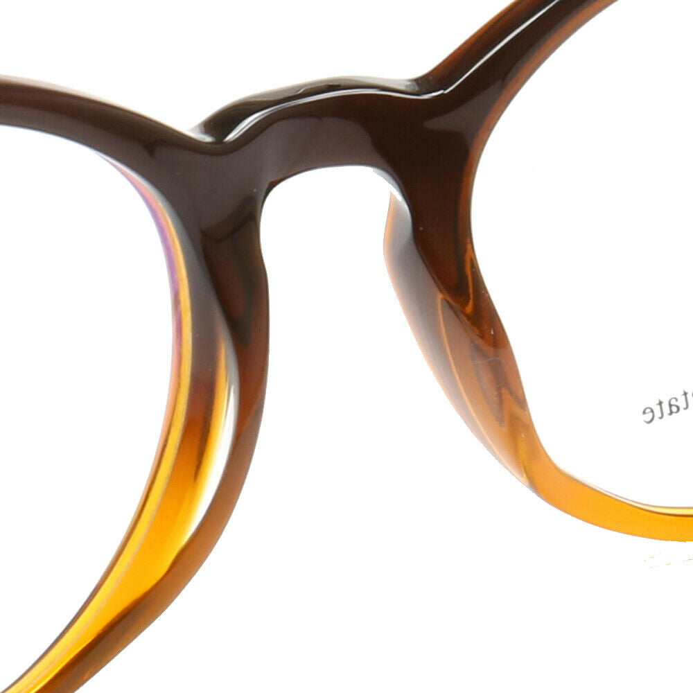 Interior of caramel colored round glasses frames