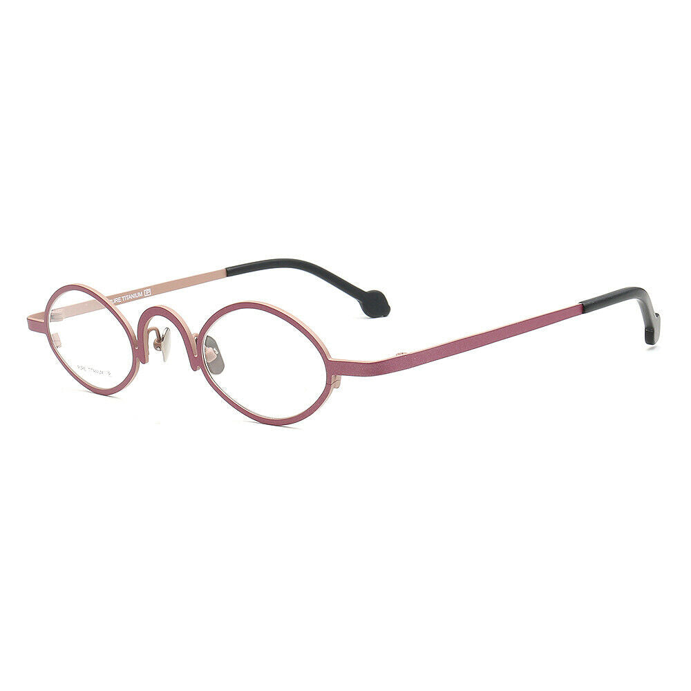 Side view of red titanium oval eyeglasses