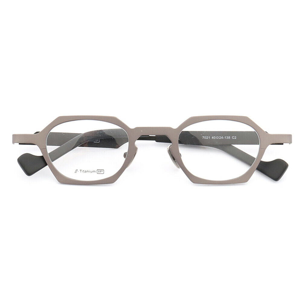 A pair of grey and black octagon shaped eyeglasses