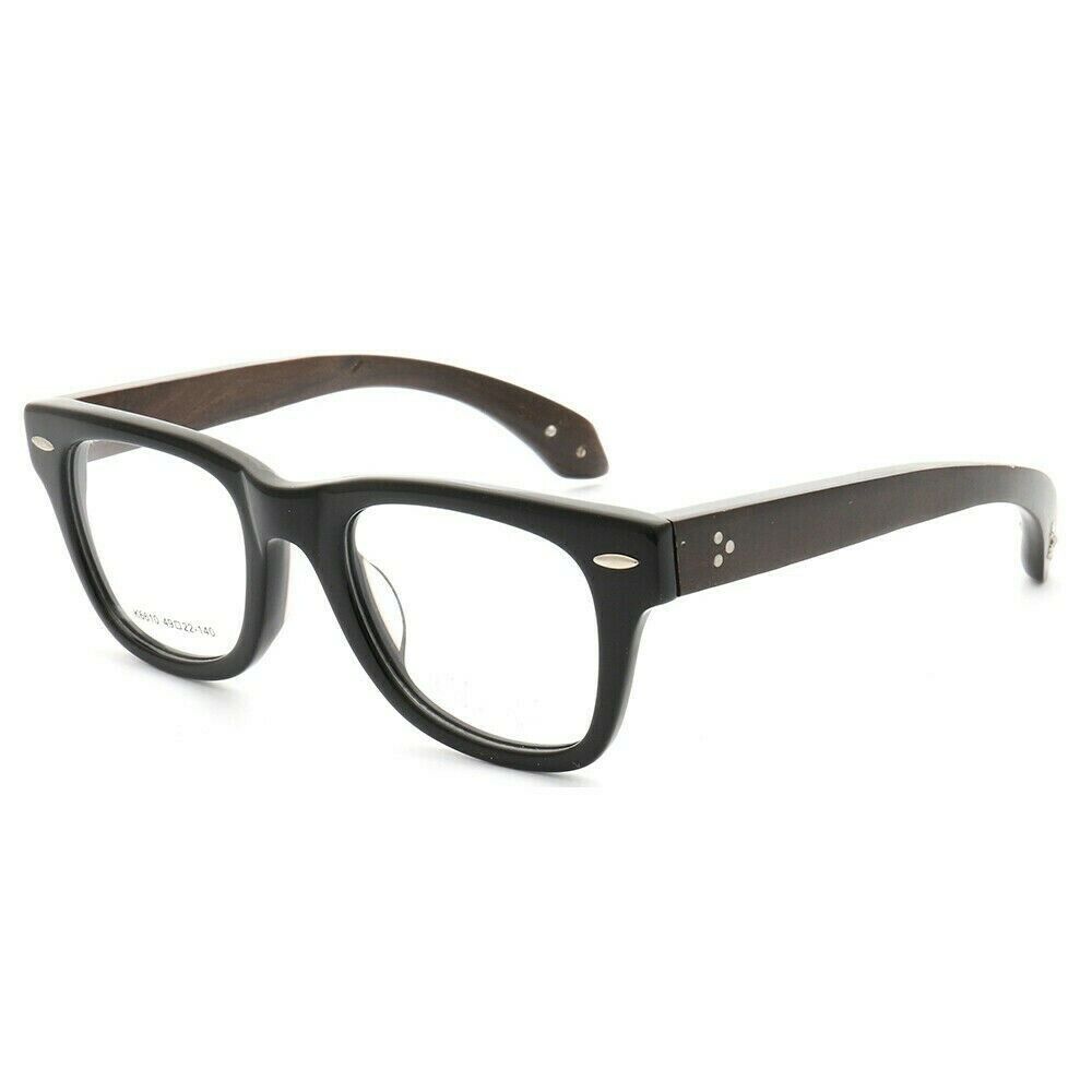 A pair of square wooden eyeglasses