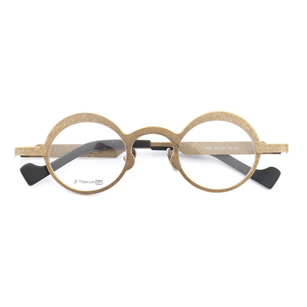 Gold round titanium eyeglass frames