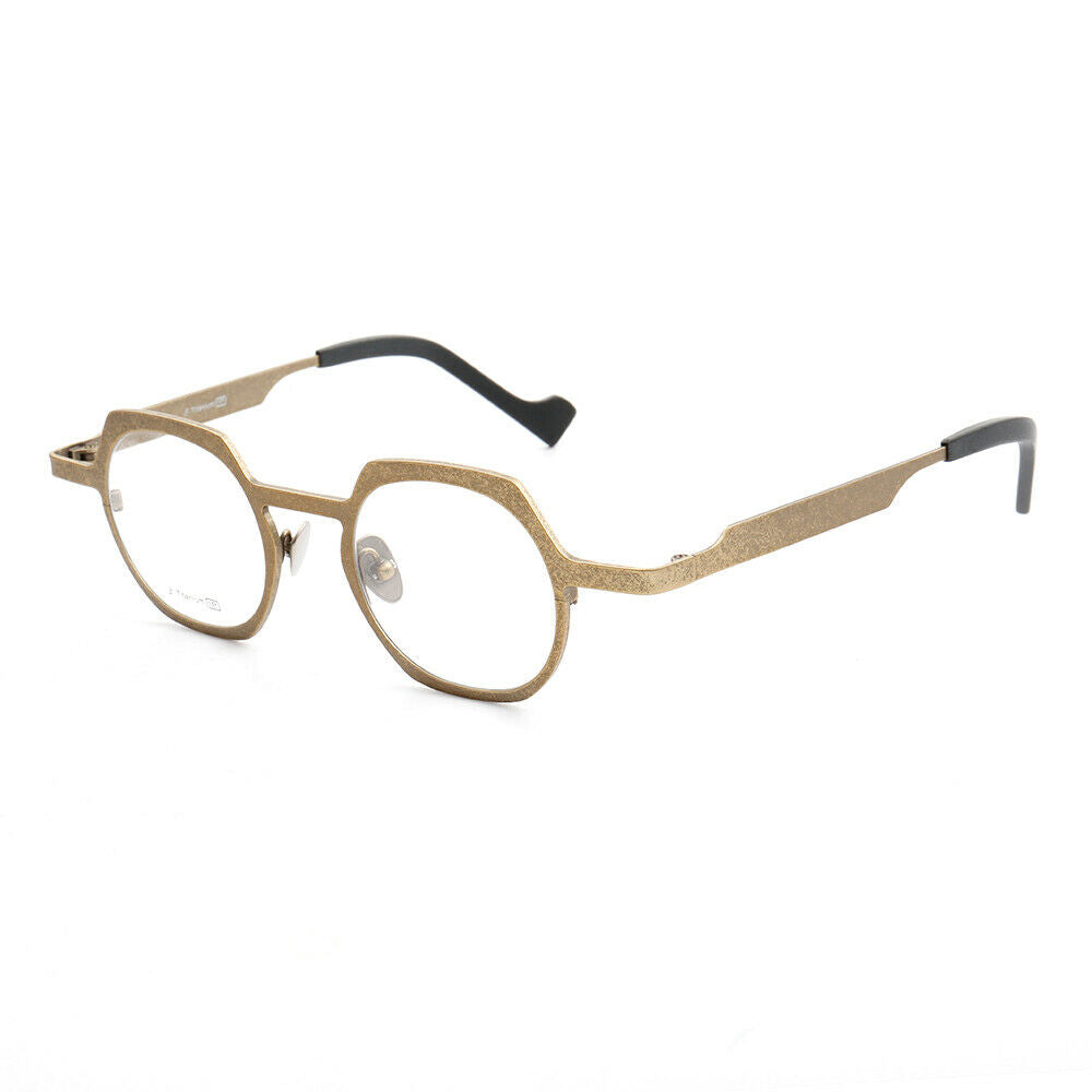 Side view of bronze round titanium eyeglasses frames