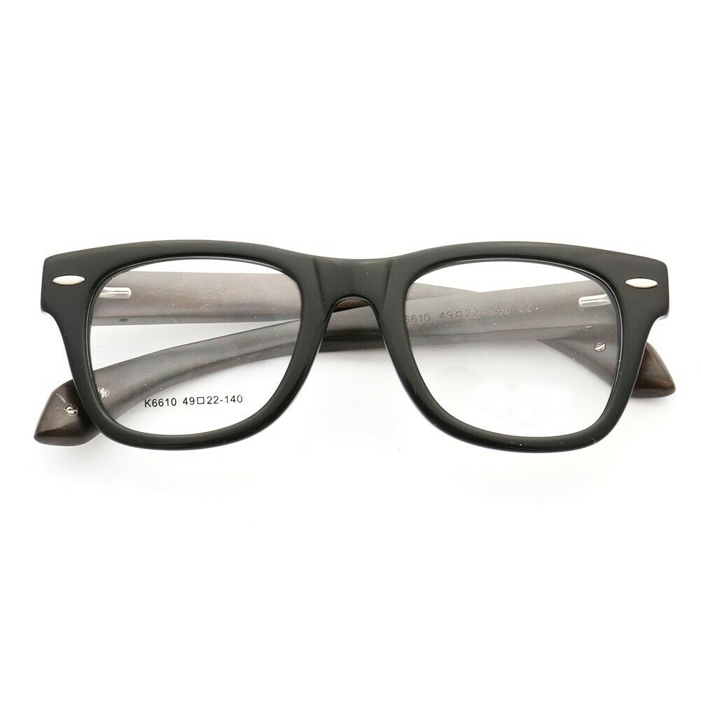 Front view of square wooden eyeglasses