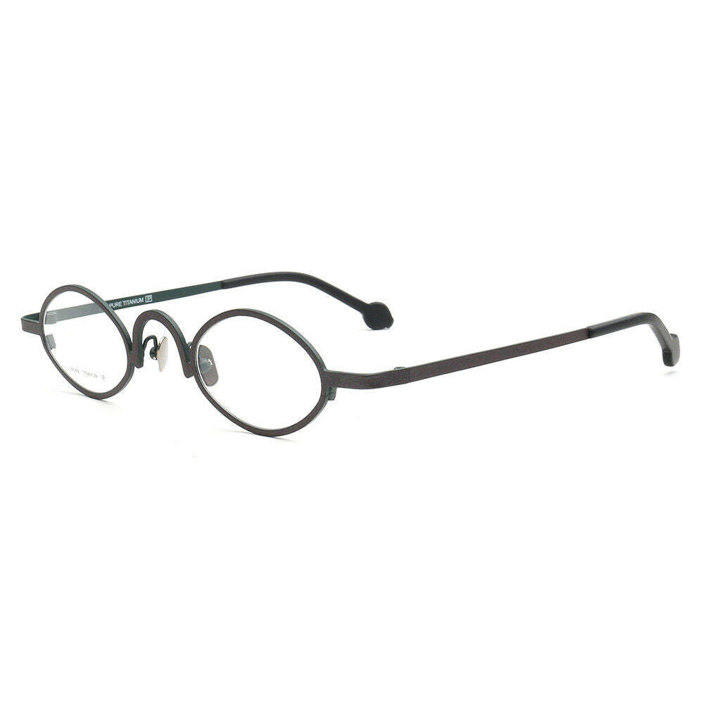 Side view of oval titanium eyeglasses