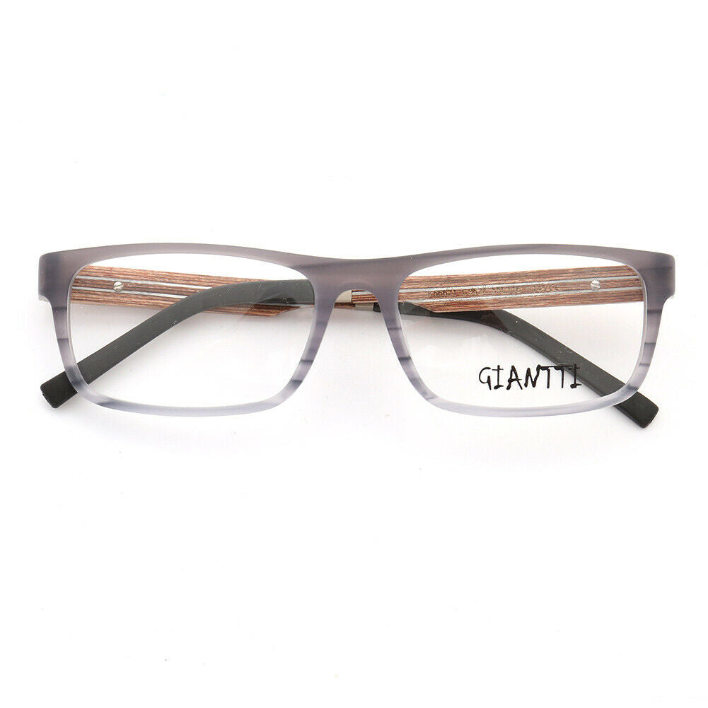 front view of grey wooden eyeglasses