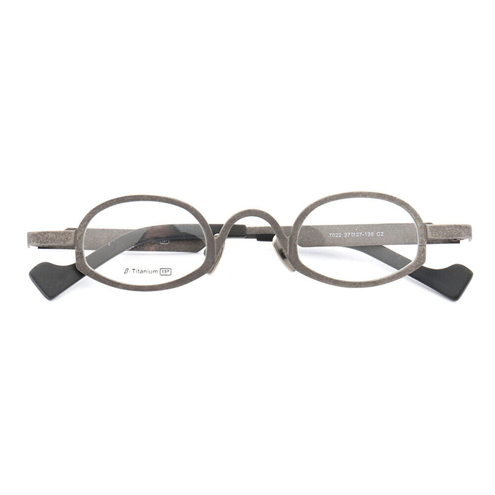 Front view of oval grey titanium glasses