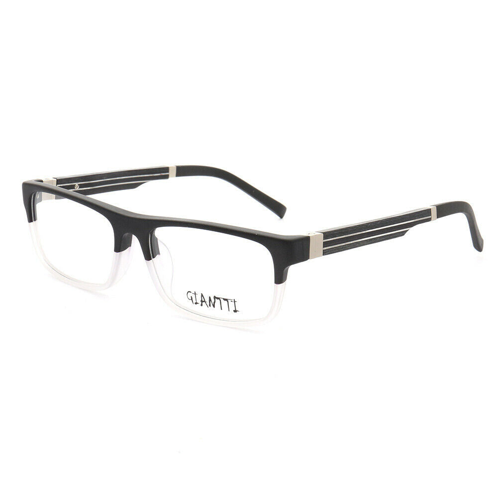 black and clear wooden eyeglasses