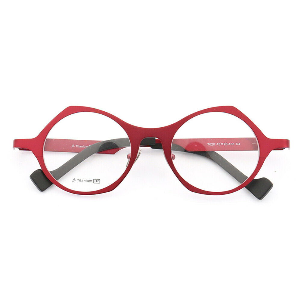 Red round titanium eyeglasses