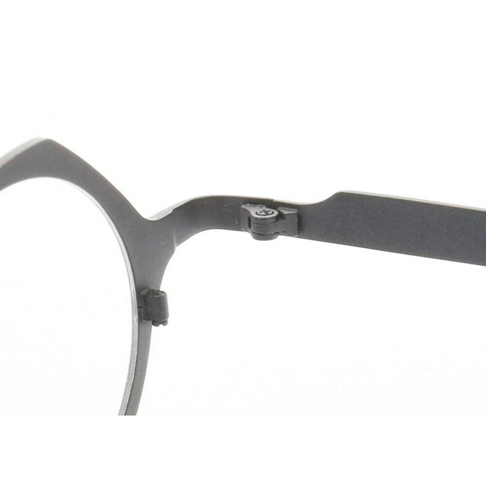 Hinge of round black titanium eyeglasses