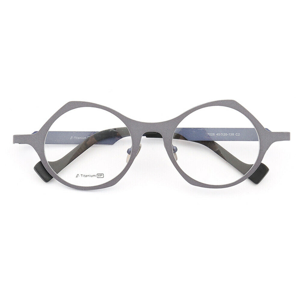 Grey and blue round titanium eyeglasses