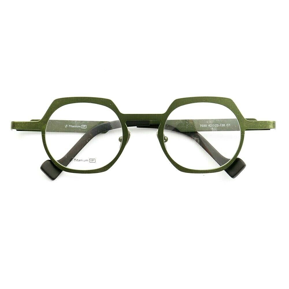 Green round titanium eyeglass frames