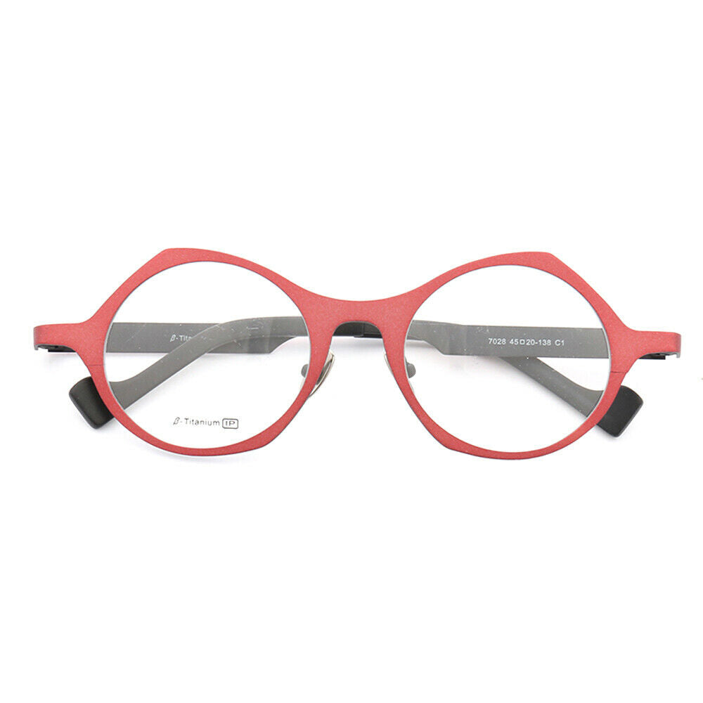 Red and black round titanium eyeglasses