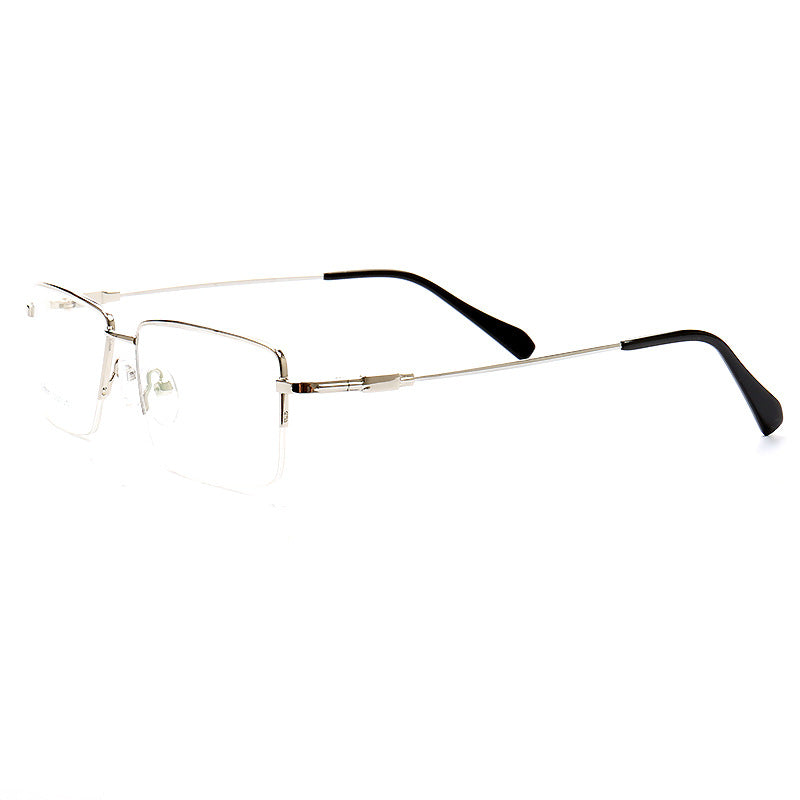 Side view of rectangular silver memory metal eyeglasses