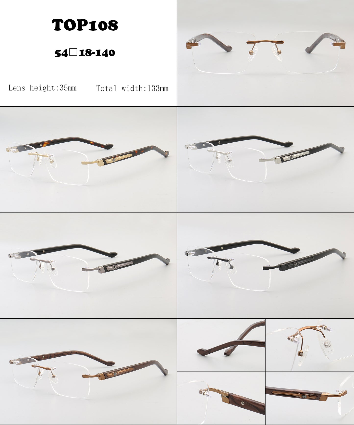 Rectangular rimless business eyeglass frames